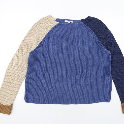 White Stuff Womens Blue Boat Neck Cotton Pullover Jumper Size 12