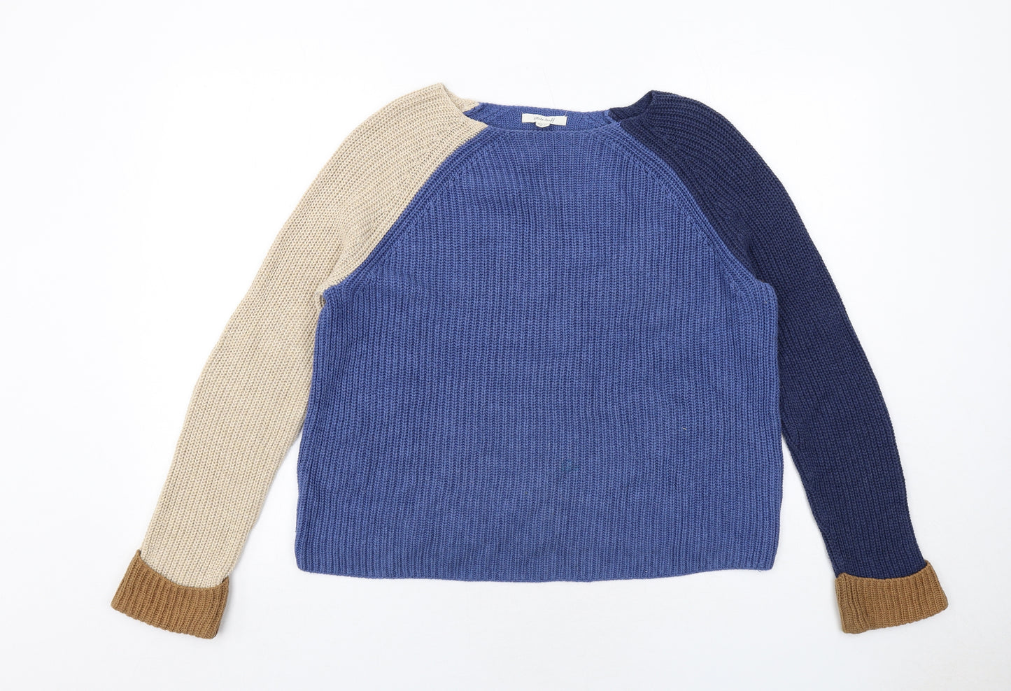 White Stuff Womens Blue Boat Neck Cotton Pullover Jumper Size 12