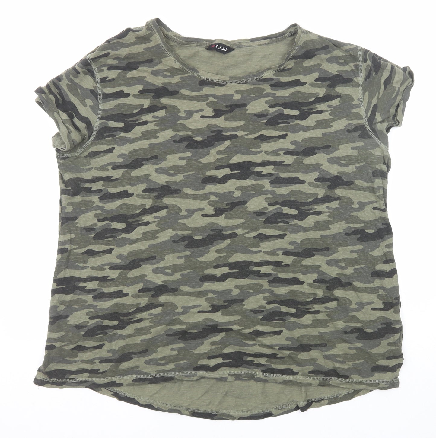 Yours Womens Green Camouflage Cotton Basic T-Shirt Size 20 Round Neck