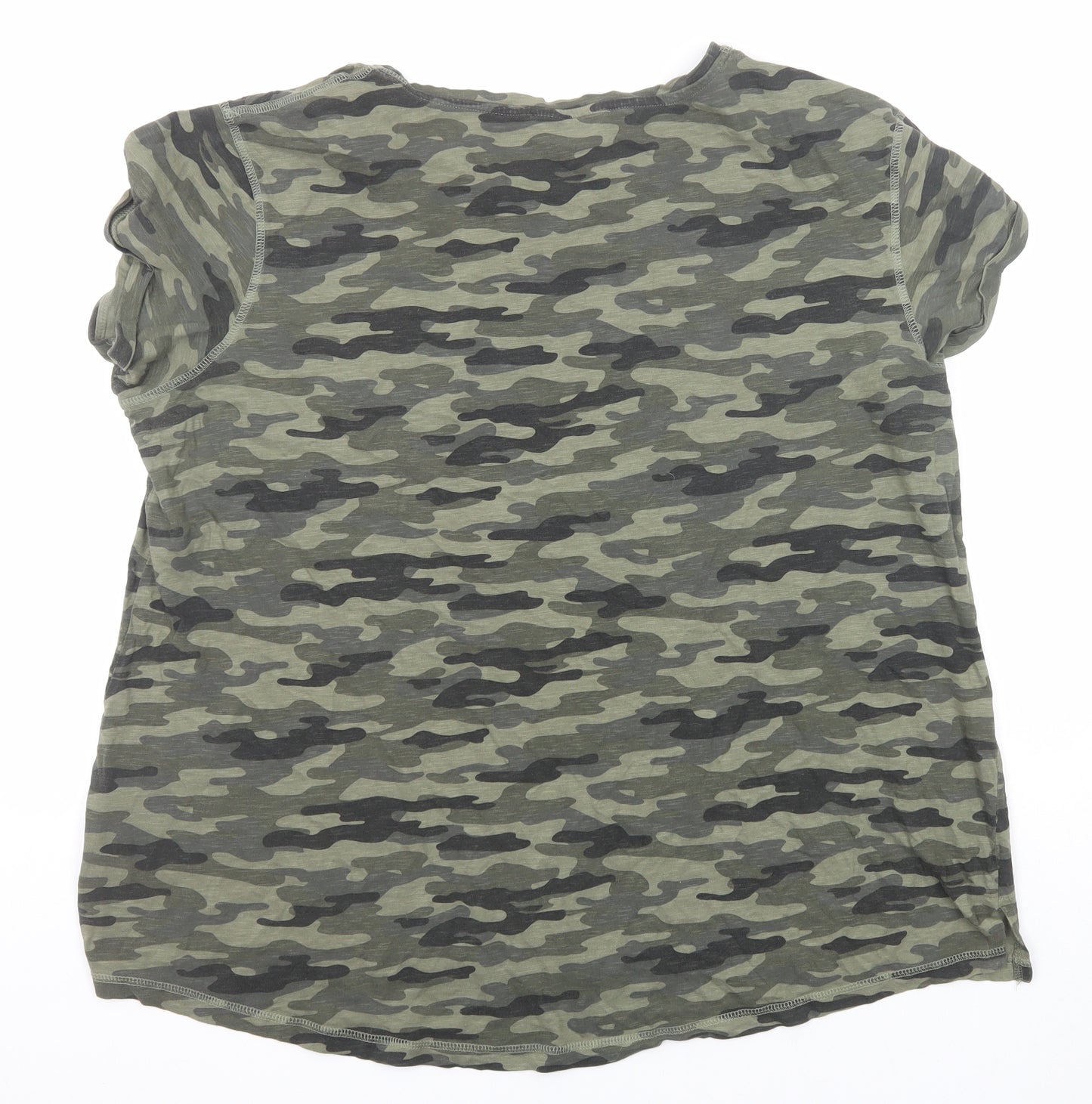 Yours Womens Green Camouflage Cotton Basic T-Shirt Size 20 Round Neck