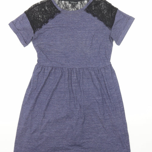 Topshop Womens Purple Polyamide A-Line Size 10 Round Neck Pullover - Lace Details