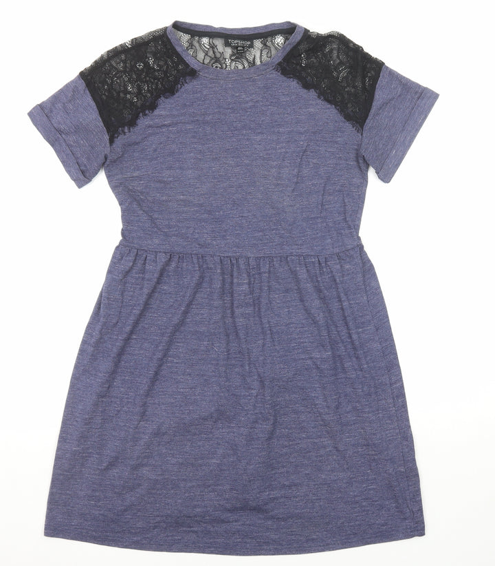 Topshop Womens Purple Polyamide A-Line Size 10 Round Neck Pullover - Lace Details
