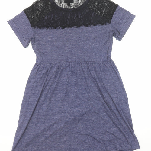Topshop Womens Purple Polyamide A-Line Size 10 Round Neck Pullover - Lace Details