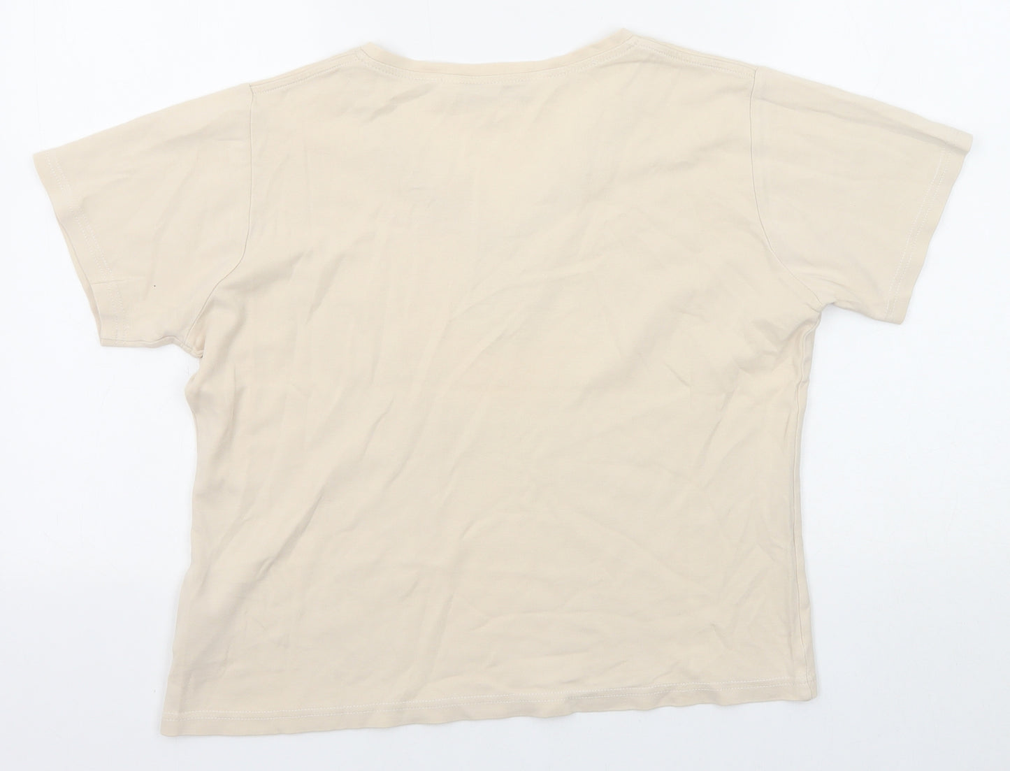 EWM Womens Beige Polyester Basic T-Shirt Size M V-Neck