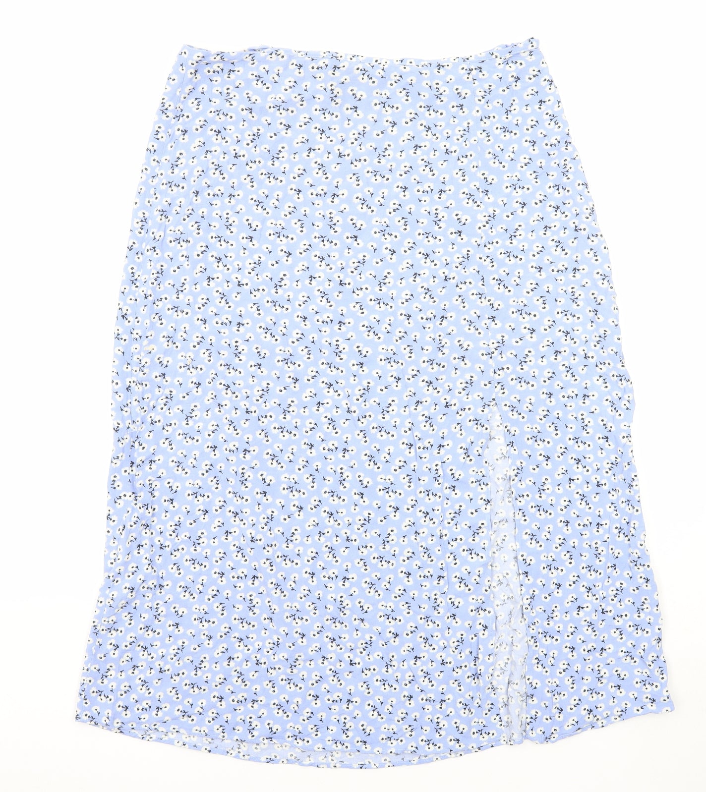 New Look Womens Blue Floral Viscose A-Line Skirt Size 14 Zip