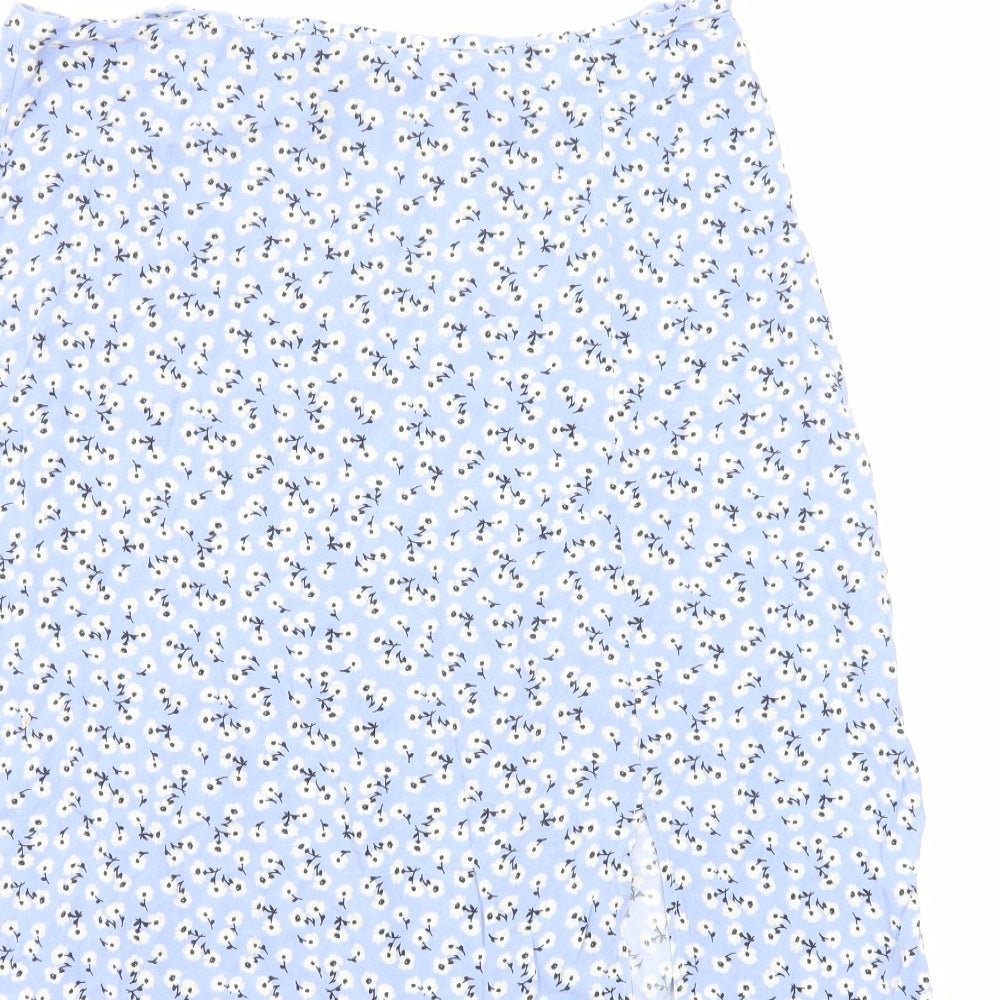 New Look Womens Blue Floral Viscose A-Line Skirt Size 14 Zip