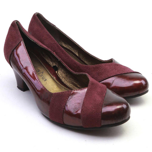 Viva La Diva Womens UK Size 5 Burgundy Leather Suede & Patent Court Shoes
