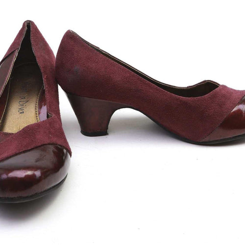 Viva La Diva Womens UK Size 5 Burgundy Leather Suede & Patent Court Shoes