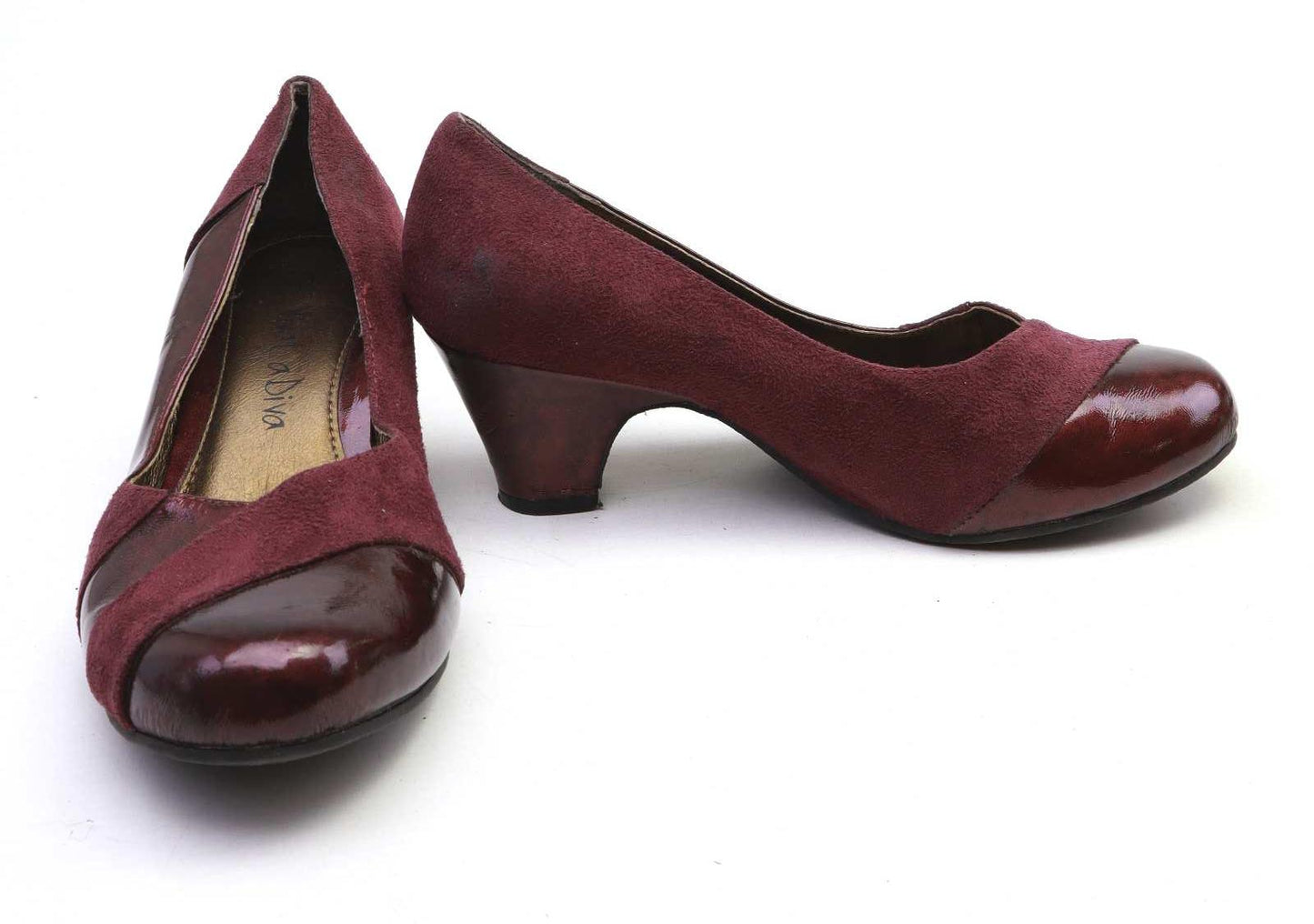 Viva La Diva Womens UK Size 5 Burgundy Leather Suede & Patent Court Shoes