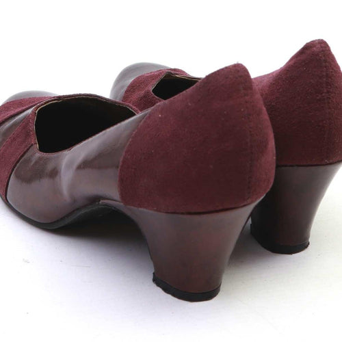 Viva La Diva Womens UK Size 5 Burgundy Leather Suede & Patent Court Shoes