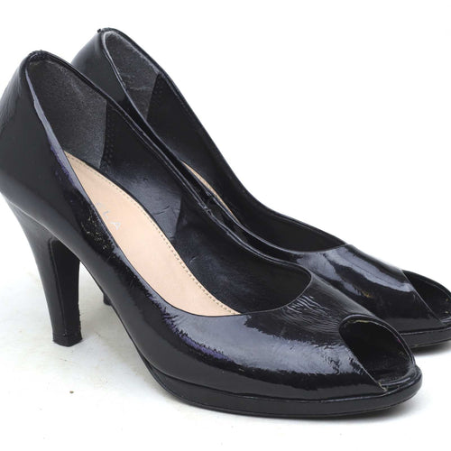 Kurt Geiger Womens EU Size 37 Black Leather Patent Court Shoes