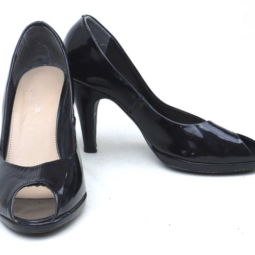 Kurt Geiger Womens EU Size 37 Black Leather Patent Court Shoes