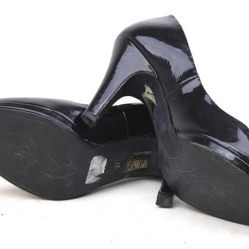 Kurt Geiger Womens EU Size 37 Black Leather Patent Court Shoes