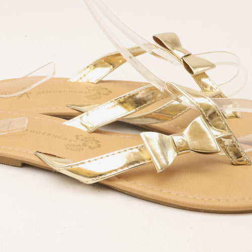 Primark Womens UK Size 5 Gold Bow Flip-Flops