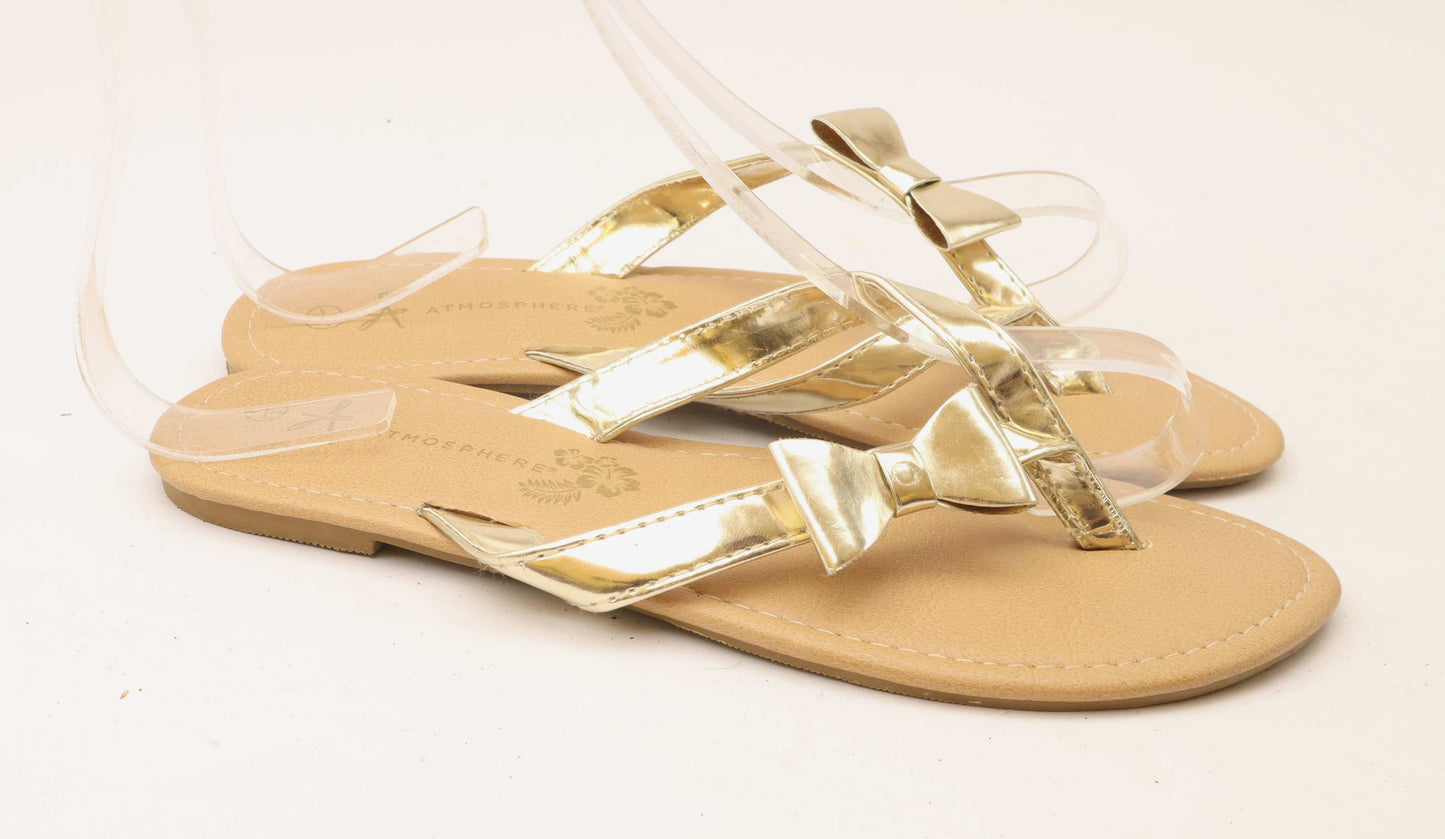 Primark Womens UK Size 5 Gold Bow Flip-Flops