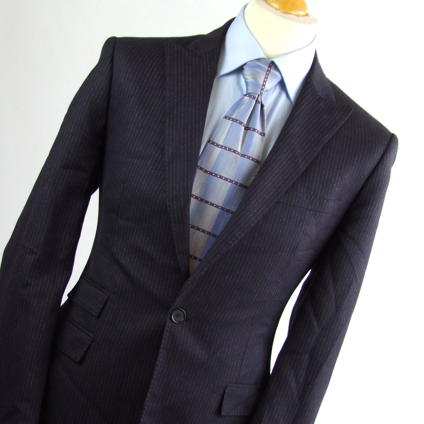 Moss Bros Mens Blue Striped Suit Jacket 40 (Regular)