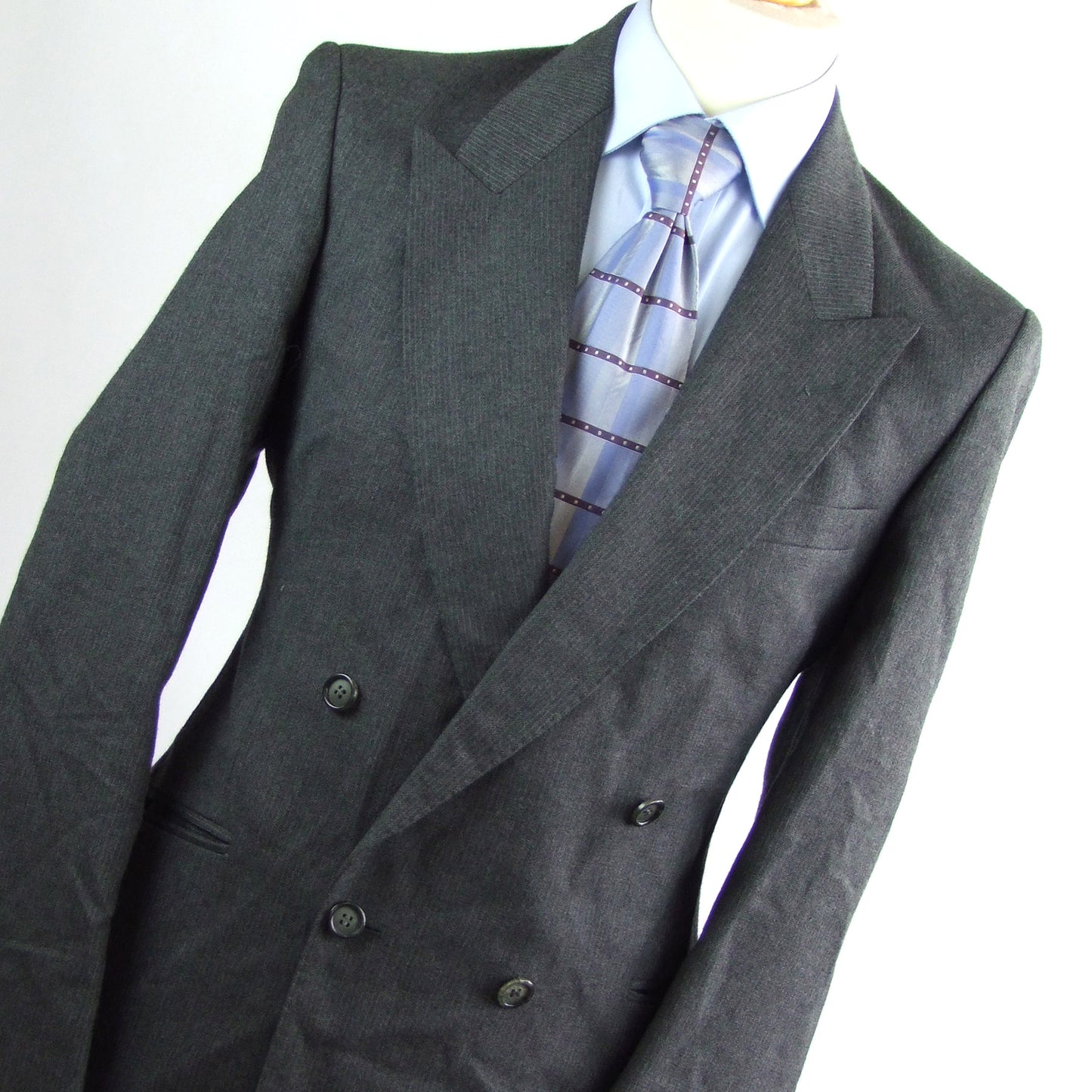 The Pecci Collection Mens Grey Striped Wool Blend Suit Jacket 40 (Regular)