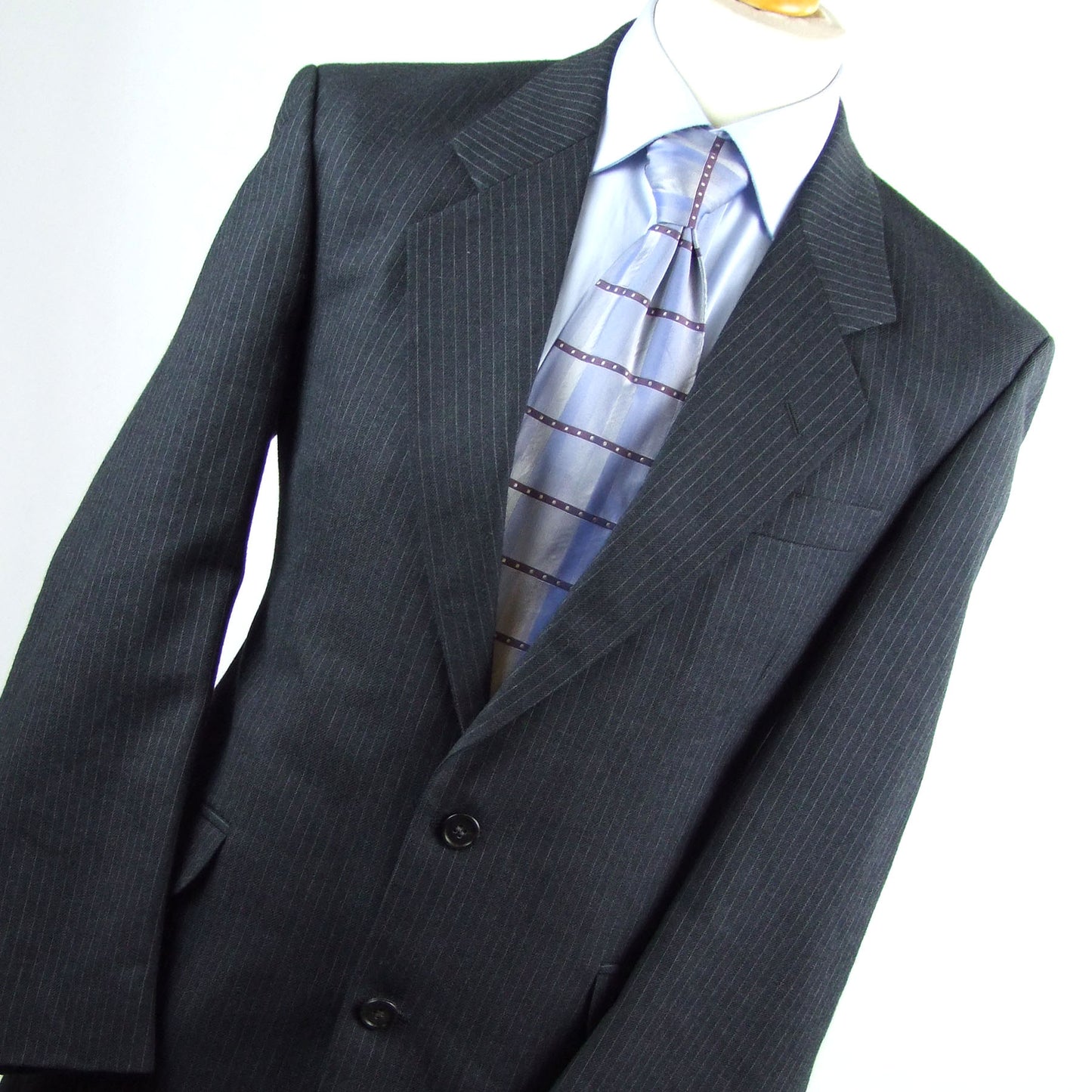 Hector James Mens Grey Striped Wool Suit Jacket 40 (Short)
