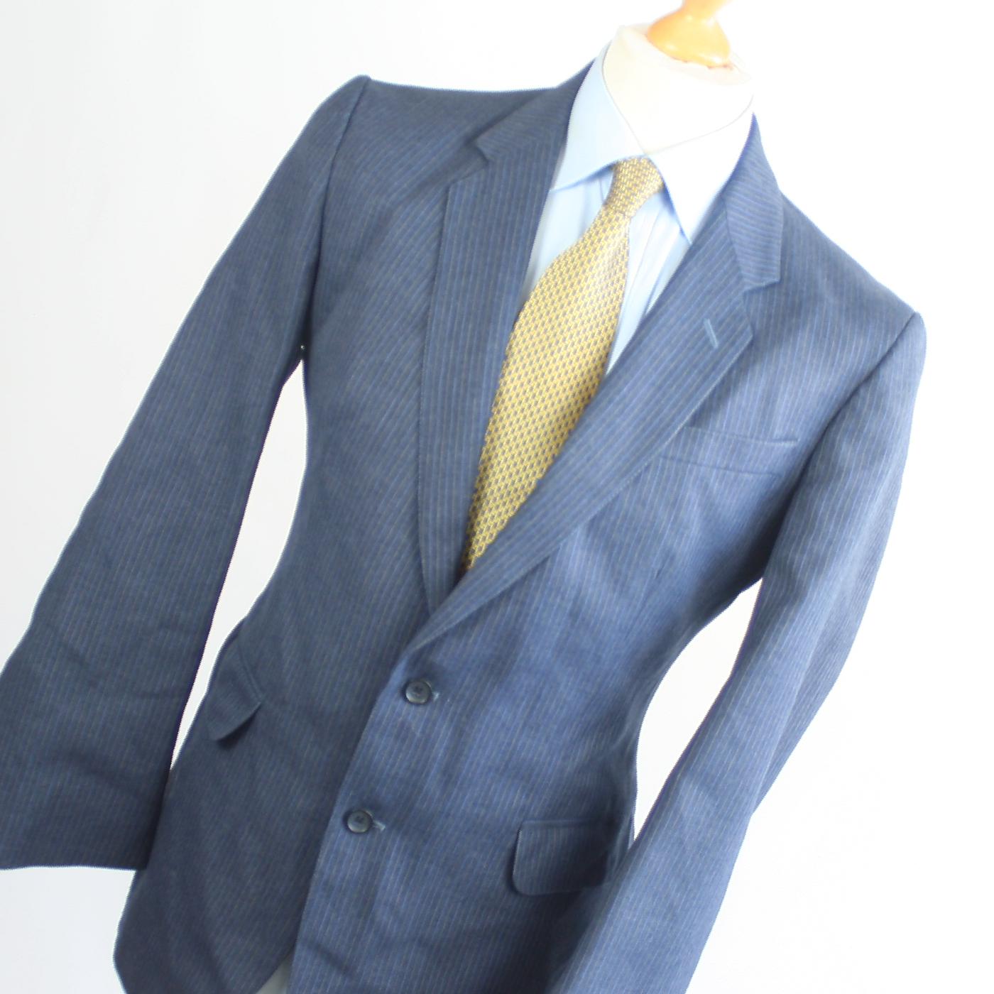 Mens Blue Suit 38/36 Regular Charles Barker Single Breasted Wool Blend Pinstriped