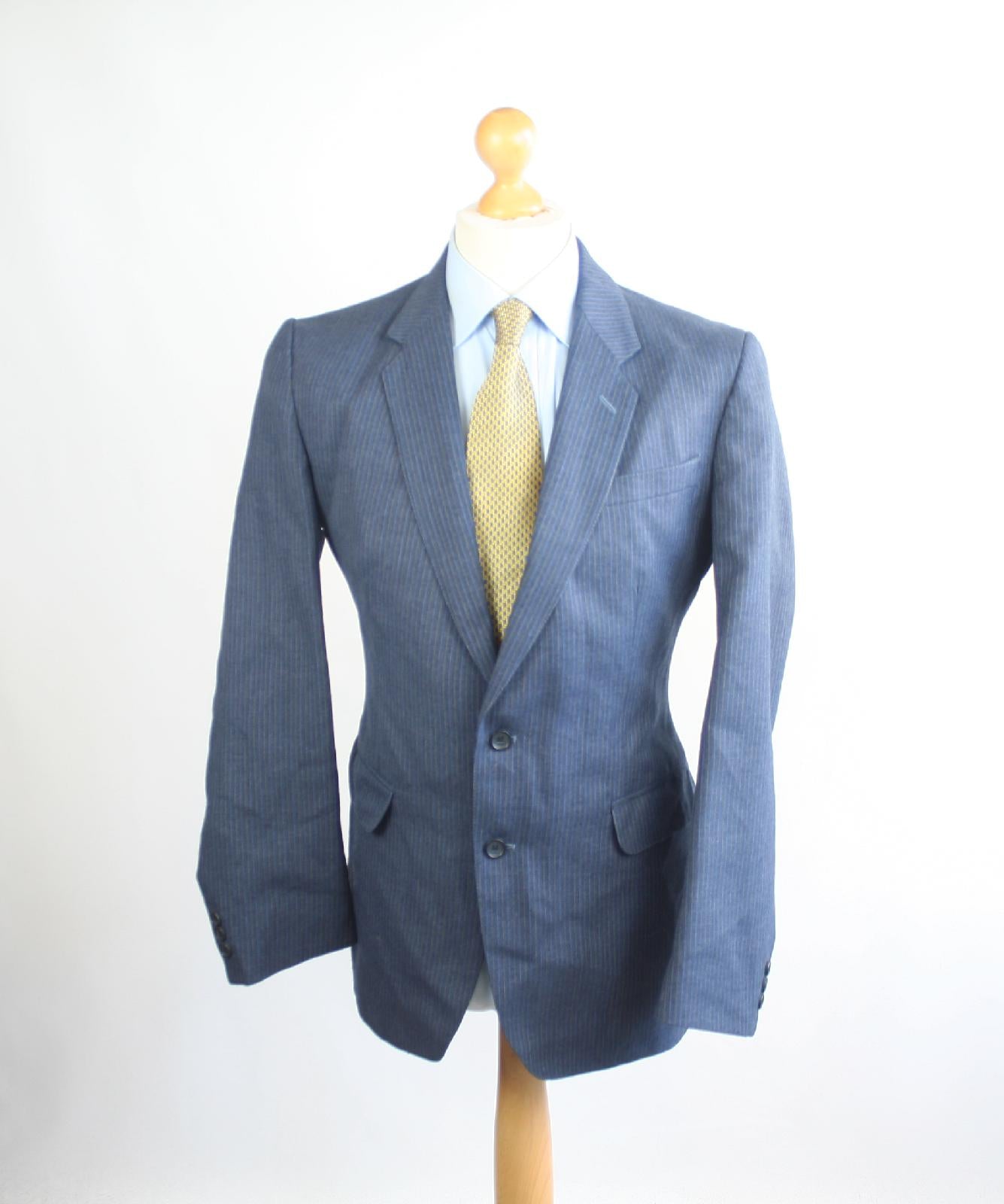 Mens Blue Suit 38/36 Regular Charles Barker Single Breasted Wool Blend Pinstriped