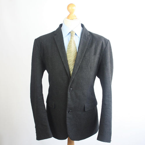 Peacocks Mens Black Check Wool Blend Suit Jacket 44 Chest (Regular)
