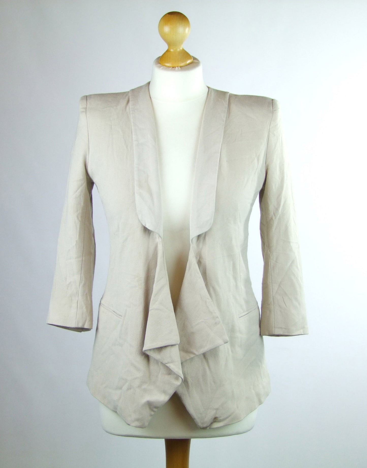 Womens Beige Suit Jacket 6 French Connection Polyester Regular Hip Length Plain