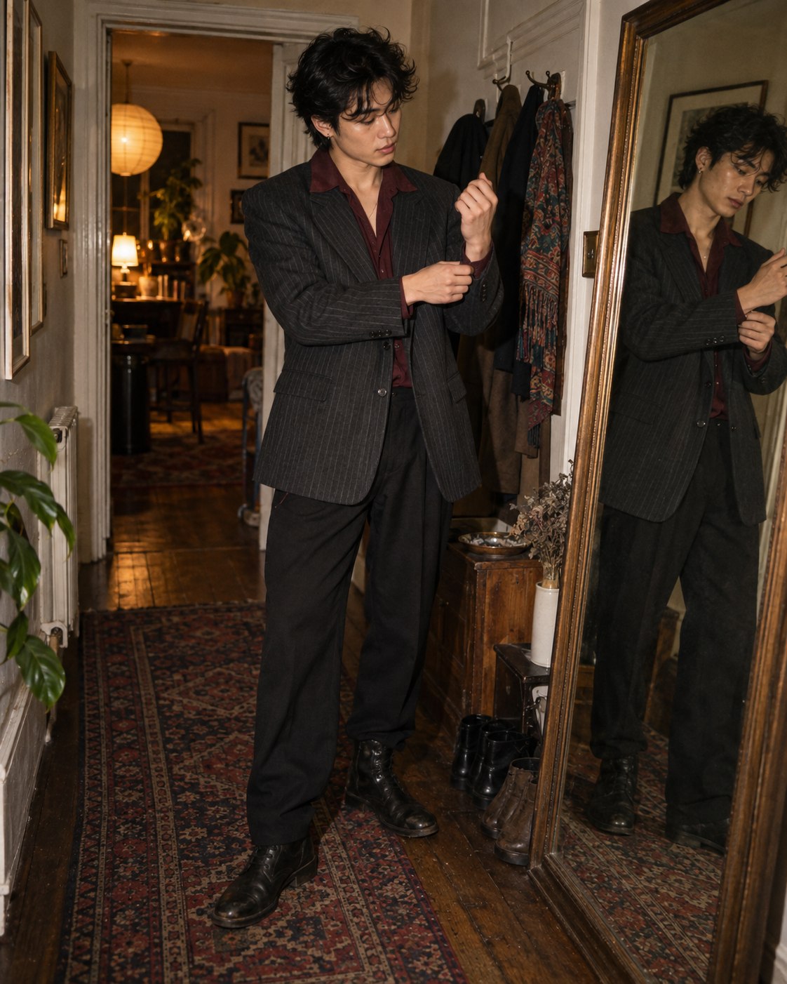 Man styling a vintage pinstripe blazer for an evening out
